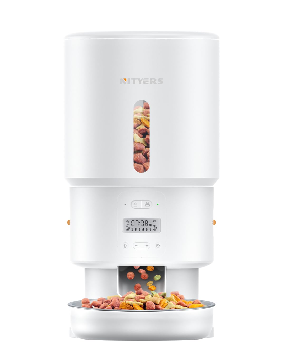 Automatic Cat Feeder, 5L Cat Feeder Automatic with Timer, Cat Food Dispenser, Keep Dry Food Fresh, Scheduled 1-6 Meals & 1-16 Portions, 10s Voice Recorder (أبيض لؤلؤي)