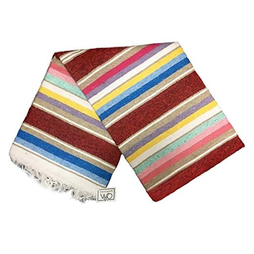 Open Road Goods Mexican Serape Blanket | Multicolor Saltillo Blanket - Mexican Style Blanket, Striped Throw Blanket, Authentic Classic Hand Woven Handmade Blanket from Mexico (red-100% Cotton)