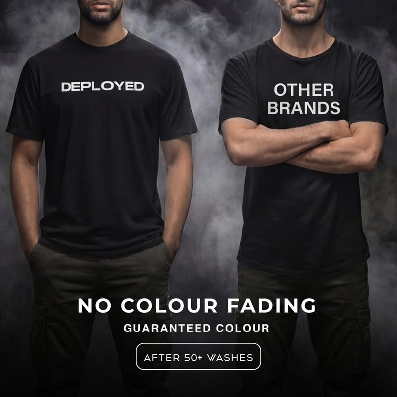 Image of Deployed First Strike Signature Luxesoft Cotton T-Shirt | Army t Shirt for Men | Military | Commando | t Shirts | Round Neck | Half Sleeve | Regular Fit | Black
