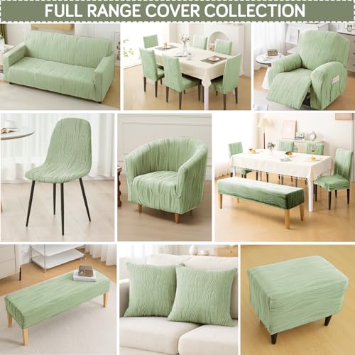 Image of HOKIPO 200 GSM Premium Knitting Jacquard Sofa Cover 1 Seater Fully Covered, 'Nestiva Series' Pastel Green (NEW2-AR-5307-GRN)