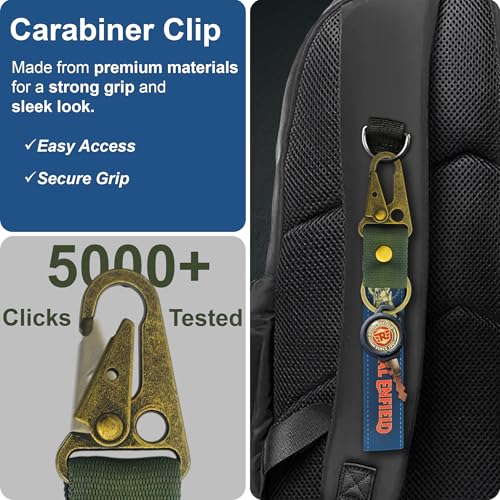 Image of SnapStrap RoyalRide Carabiner Keychain Compatible with Royal Enfield Strong Heavy-Duty Metal Clip with Fabric Key Ring Bike Accessory