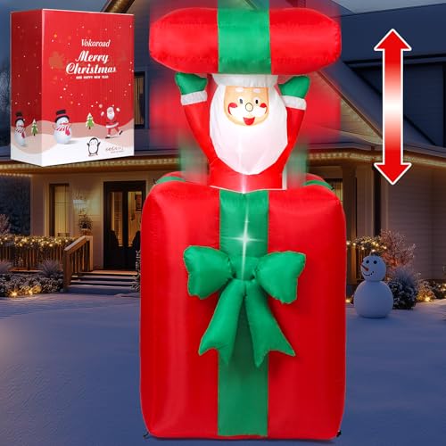 6FT Christmas Santa Claus in The Giant Gift Box Inflatables Up and Down, Christmas Blow Up Yard...