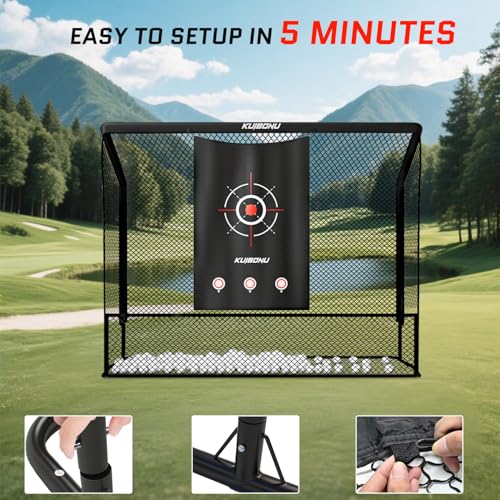 KuiBonu Golf Practice Net - 10x7.5ft Golf Hitting Net with Heavy Duty Frame, Included Target Cloth for Driving Chipping Swing Training, Indoor or Outdoor Use