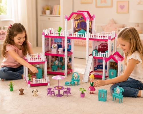 Image of Beautiful Home Doll House for Girls, 4 Floor DIY Dream House Playset