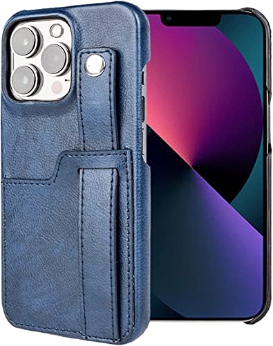 Étui portefeuille iPhone 14 cuir bleu avec porte-carte et béquille de protection antichoc