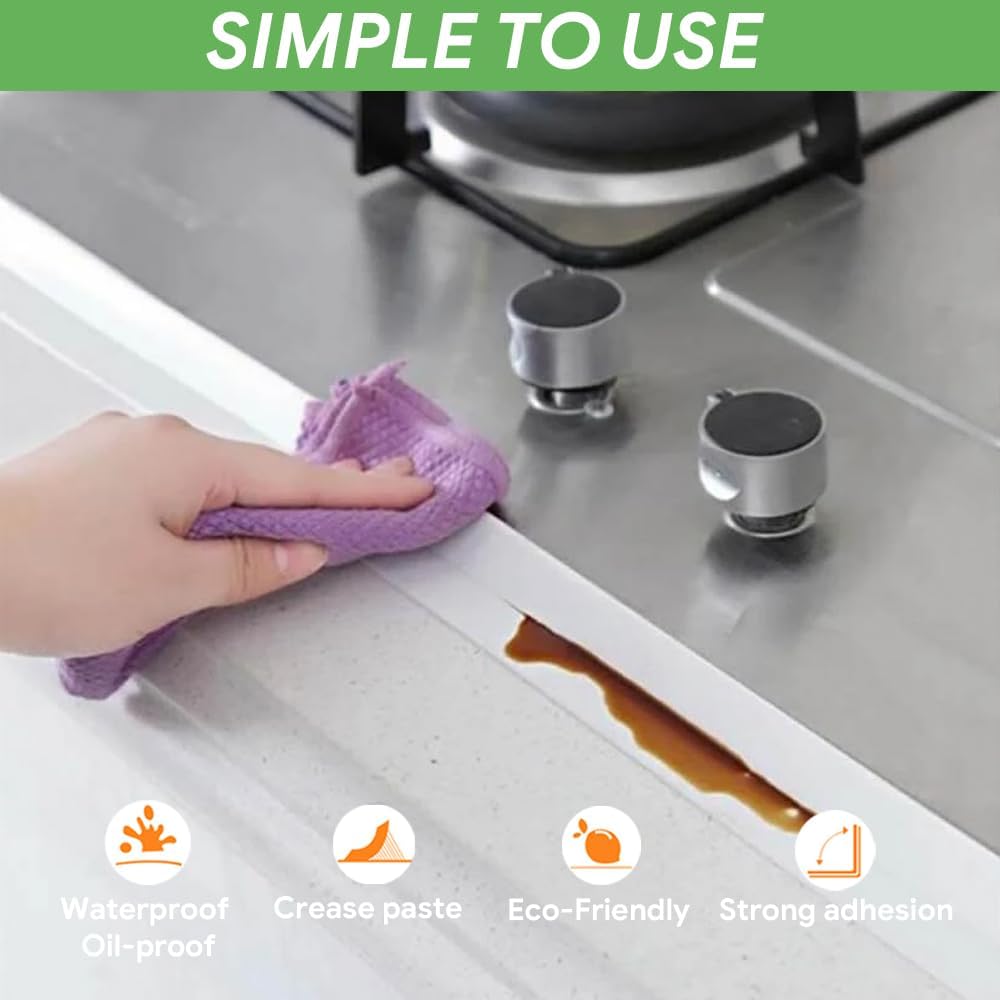 2 Pack Caulk Strip, 1.5" x 10.5Ft PVC Self Adhesive Caulk Tape, Sealing Waterproof Silicone Tape for Bathroom Bathtub Kitchen Toilet Wall Windows