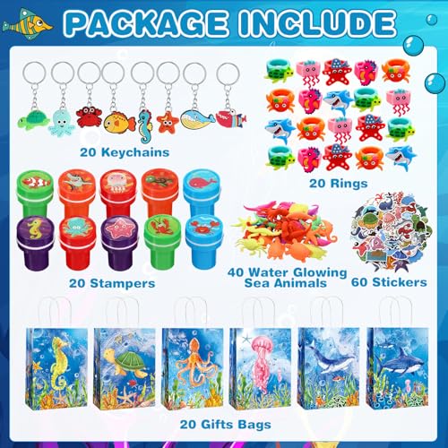 Image of Threan 200 Pcs Under the Sea Party Favors for Friends Animals Ocean Birthday Supplies Under the Sea Party Decorations with Gift Bag for Rewards Prize Piñata Filler Goodie Bag Stuffers