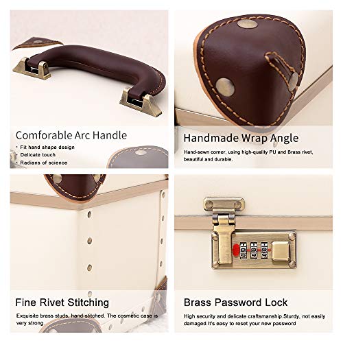 urecity Portable Makeup Train Case Cosmetic Organizer Case Leather Storage Box with Combination Lock (15