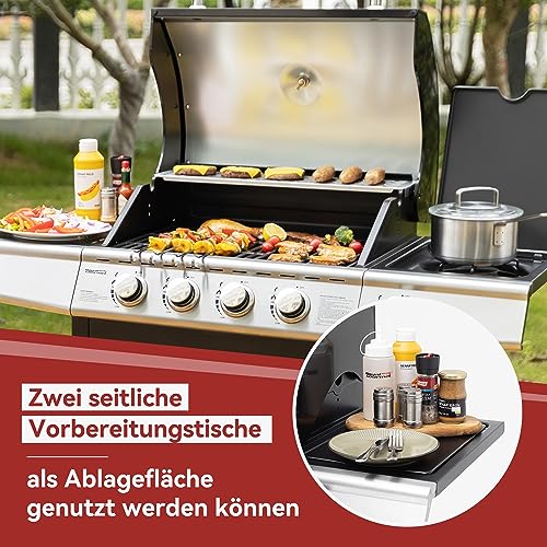 Royal Gourmet 4+1 Brenner Gasgrill Grillwagen mit automatischer Zündung,integriertem Thermometer und Unterschrank Edelstahl Brenner mit 14,5 kW Camping Gasgrill für Outdoor Barbecue Schwarz