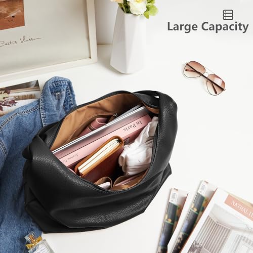 Image of KALIDI Casual Tote Bag Vegan Leather Hobo Zipper Work Bag Weekender Shoulder for Women Shoulder Travel Purse
