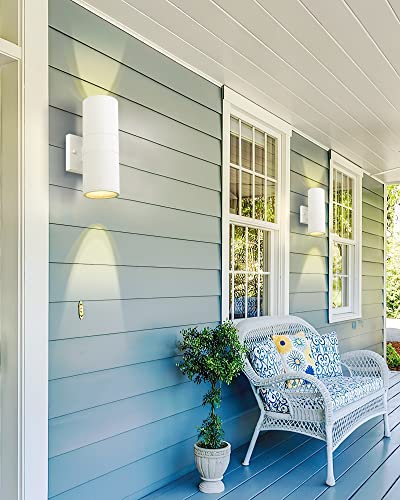 Image of Ken & Ricky Cylinder Outdoor Wall Sconce Lights,Up and Down, White, 2 Pack | Aluminum Waterproof Outdoor Wall light,No Glare,Exterior Lighting Fixtures,E26 Base,For Porch House Garage Front Door Patio