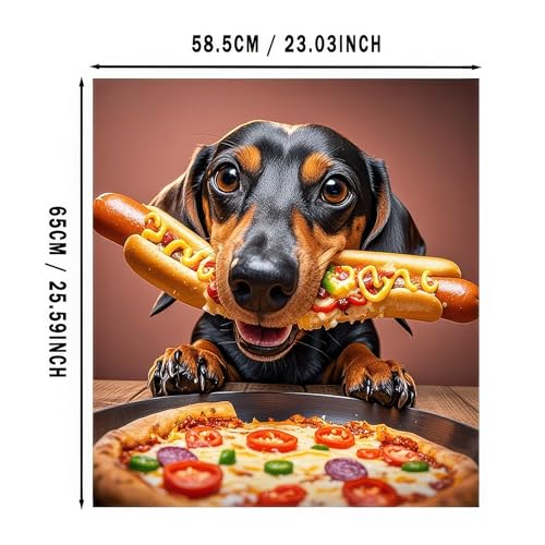 Image of HOMETITUTE Funny Dachshund Dog Magnetic Dishwasher Cover 23x26 Inch Hotdog Pizza Panel Magnet Sticker for Kitchen Appliance Fridge Door Wrap Pet Humor Theme Decorative Surface Art