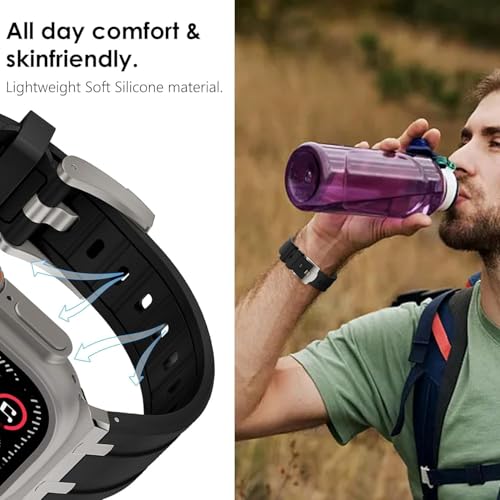 Image of Compatible Apple Ultra Watch Band 49mm 45mm 44mm 42mm Liquid Silicone Design Strap with Stainless Steel Adapter for iWatch SE Series 9 8 7 6 5 4 3 2 and Ultra for Men and Women