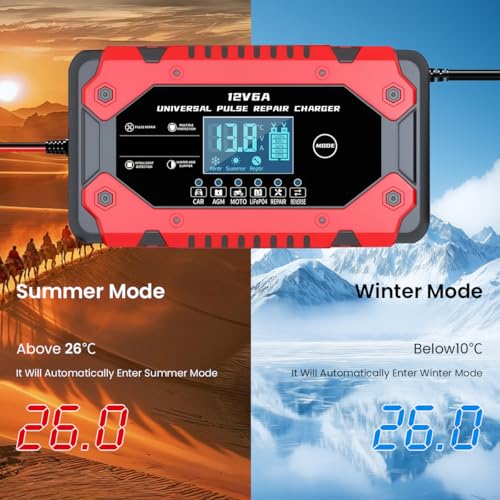 Image of STHIRA Car Battery Charger 12V 6A Fully Automatic Smart Charger, Maintainer with LCD Display Compatible with Lead Acid Batteries Trickle Function for Cars Motorcycles Trucks ATVs SUVs RVs