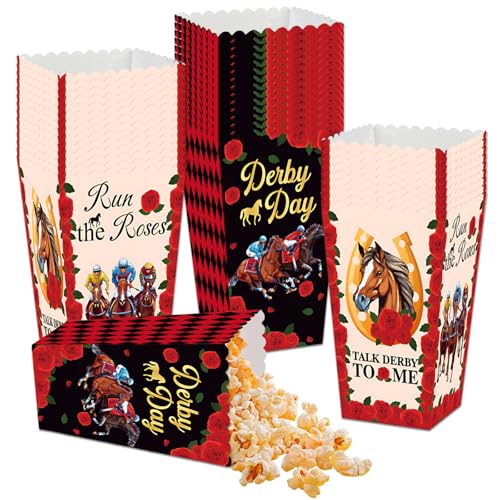 Image of 24 PCS Kentucky Horsing Racing Popcorn Boxes,Derby Party Supplies Snack Box Treat Candy Cookie Container for Horse Racing Theme Derby Table Decoration Supplies