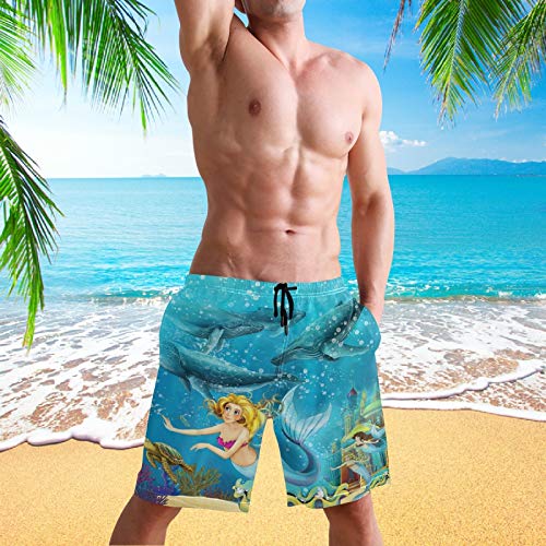 visesunny Men's Beach Short Swim Trunks Mermaid Whales Sports Running Bathing Suits with Mesh Lining4