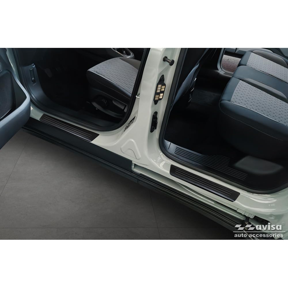 Avisa Black Inox door sill protectors compatible with Ford Tourneo Courier II 2023- 'Lines' - 4-pieces