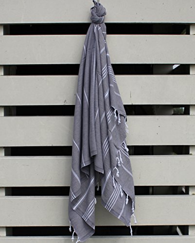 ANATURES Hamamtuch - Strandtuch 95x185cm Playa | Pre-Washed - Oeko-TEX® - Fairtrade - Gekämmte Bio Baumwolle | Saunatuch Badetuch Duschtuch Pestemal Fouta Pareo XL (Dunkelgrau) - 2