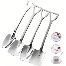 10 Pcs Silver Superior Dessert Spoon Set, 4.8" Shovel Shape Stainless Steel Spoons, Ice Cream Fruit Spoon for Home, Kitchen or Restaurant Dessert Spoons