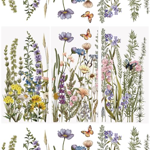 WANDIC 3 hojas de pegatinas para muebles decoración calcomanías de transferencia mariposas de flores silvestres,para manualidades, álbumes de recortes, álbumes de fotos, 15 x 30 cm