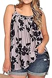 Summer Tank Tops for Women Boho Floral Loose Cami Spaghetti Strap Tunic Blouses (Peach,XL)