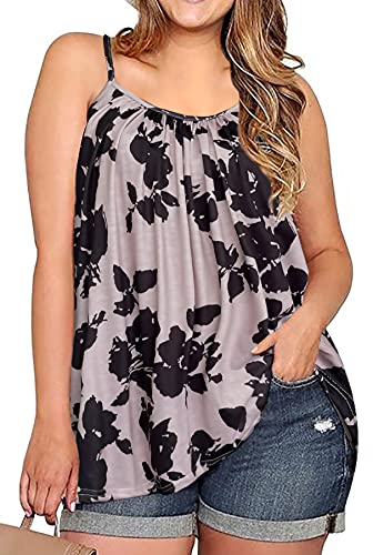 Plus Size Tank Tops for Women Boho Floral Loose Cami Spaghetti Strap Tunic Blouses