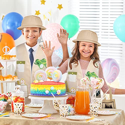 36 Pcs Explorer Costume Toy Set - Kids Vest, Party Hats, Tote Bags for Outdoor Activity, Jungle Party Supplies, Halloween Birthday Gifts