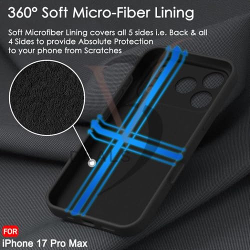 Image of Compatible for iPhone 17 Pro Max Case with 360 Soft Micro-Fiber Lining, Shock-Absorbing Design, Camera and Screen Protection, Anti-Skid, Dustproof, Wireless Charging Compatible (Black)