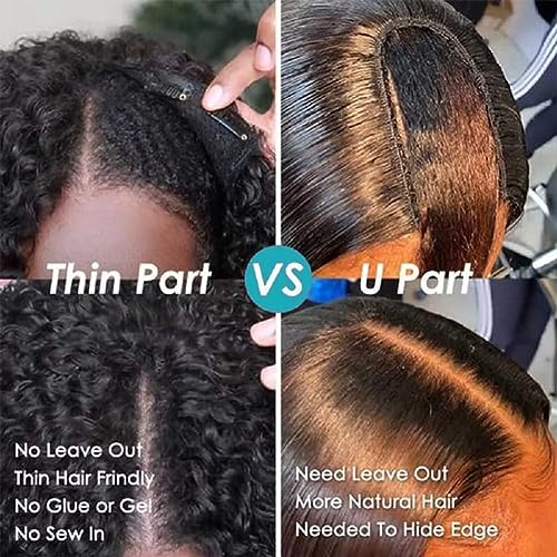V Part Wig Human Hair for Women 10A Upgraded U part Wig Human Hair Beginner Friendly 150% Density V Shape Wigs Clip In Half Wigs Natural Color 14 Inch Kinky Curly V Part Wig - Image 4