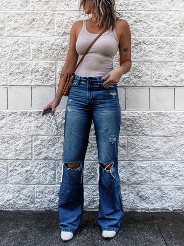Ripped Women's Jeans Straight Wide Leg Jeans for Women Trendy High Waisted Distressed Women's Pants4
