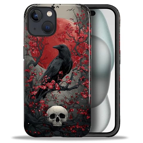 ZHEGAILIAN Case for iPhone 15,Shockproof Hard Shell + Soft Silicone 2 in 1 Hybrid,Shockproof Bumper Drop Protective - Goth Fantasy Raven