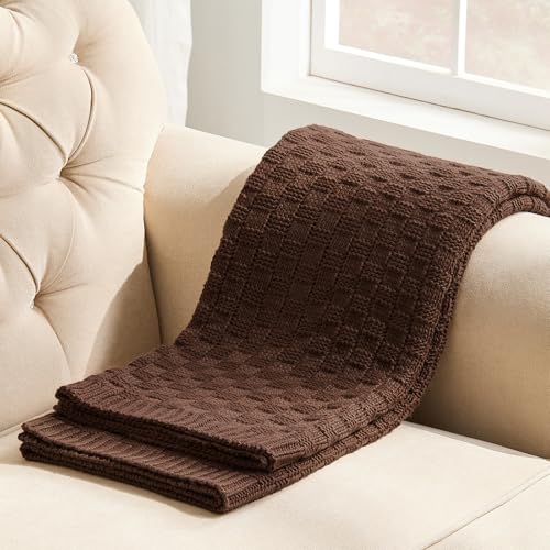 Image of OnesCosy Brown Checkered Throw Blanket, Cute Checkerboard Knit Throw Blanket for Couch Bed, Soft Cozy Reversible Knitted Blankets, 50x60 Inches, Chocolate Brown
