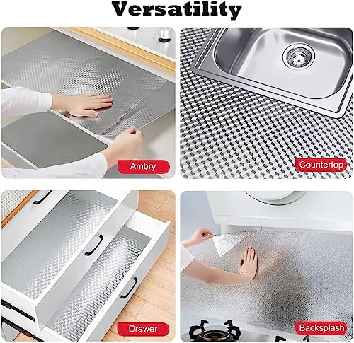 Image of SIA VENDORS Kitchen Waterproof Oil Proof Aluminum Foil Sticker, Silver Chequer Peel and Stick Wallpaper Removable and Self Adhesive Paper for Kitchen Countertops Cabinet (3D Silver, 24 x 100 Inch)
