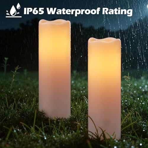 Image of GenSwin Solar Candles Outdoor Waterproof, Large 14 inch x 4 inch Solar Candles Rechargeable, Battery Operated Pillar Candle with Sensor Timer Dusk to Dawn for Lanterns, Outdoor, Patio Decor(Set of 2)