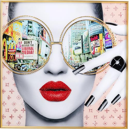 Kare Tableau mural design Times Square View Multicolore Carré avec éléments de décoration en verre de sécurité Impression photo Art mural glamour Chambre à...