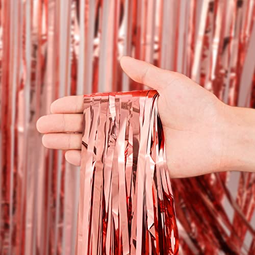 Image of Voircoloria 2 Pack Rose Gold Tinsel Foil Fringe Curtains, Rose Gold Party Decorations, Metallic Tinsel Party Streamers Backdrop for Birthday Baby Shower Graduation Wedding Party Decorations