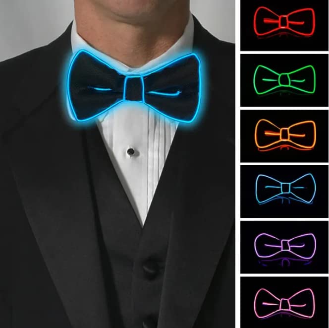 Jagmag® Luminous Bow Tie Novelty Adjustable EL Wire LED Light Up Glowing Bowtie .Glowing DJ Bar Dance Carnival Party,Party Costume, GLow In Dark Party Supply(1 pcs Random Color)