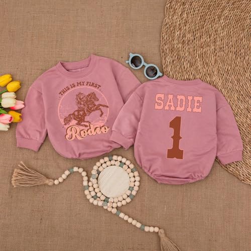 Personlized 1st Birthday Girl Outfit, Baby Girl Rodeo Outfit, First Rodeo Outfit Girl, Baby Girl Cowgirl Romper4