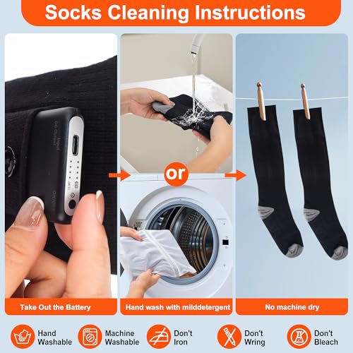 Electric Heated Socks for Men Women with 5V 6000mah Battery Foot Warmer 360° Toe Heating Electric Socks with 4 Levels Heat Settings Suitable for Outdoor Skiing, Winter Camping, Hiking