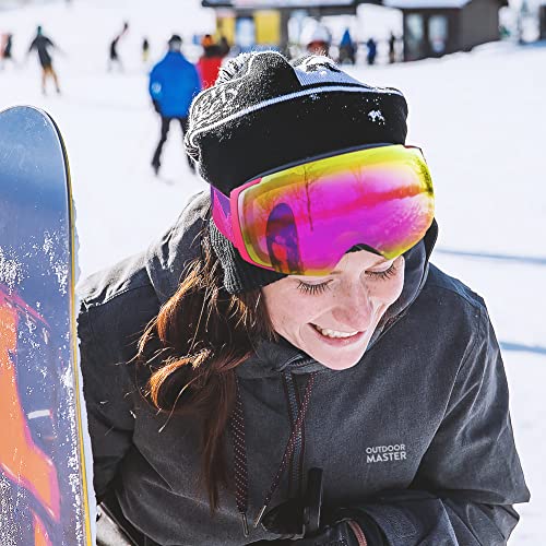 Image of OutdoorMaster Ski Goggles PRO - Frameless, Interchangeable Lens 100% UV400 Protection Snow Goggles for Men & Women ( Pink-Purple Frame VLT 45% Fuchsia Lens and Free Protective Case )