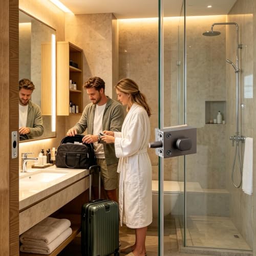 Serrure porte vitrée en zinc sans perçage pour douche et bureau