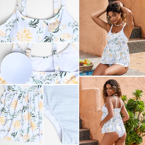 Ginkana Maternity Tankini Swimsuit Two Pieces Bathing Suits Cute Ruffle Hem Maternity Swimwear Pregnancy Swim Suits,Yellow Floral,M thumb #4
