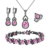LMXXVJ Unique Gift Jewelry Set for Women Girl with Pink Cubic Zirconia Necklace Adjustable Ring Earr