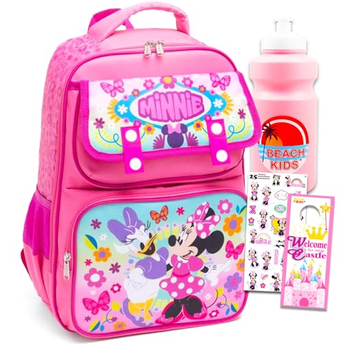 Sac à dos Minnie Mouse Disney pour filles avec gourde et autocollants