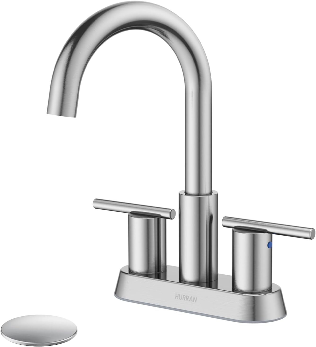 Hurran 4 Inch Bathroom Faucet for Sink 3 Hole, Brushed Nickel Bathroom Faucet with Pop-up Drain and 2 Supply Hoses,Stainless Steel Lead-Free 2-Handle Centerset Faucet for Sink Vanity RV