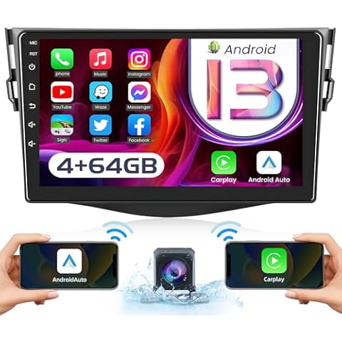Car Radio Stereo for Toyota RAV4 2007-2012: [𝟒+𝟔𝟒𝐆][𝟏𝟐𝟖𝟎*𝟖𝟎𝟎𝐇𝐃] 9 Inch Touch Screen Head Unit with Backup Camera — Upgrade 5G WiFi Wireless Carplay GPS AM FM SWC Bluetooth 5.0 Cover