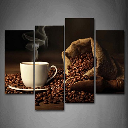 First Wall Art - Brown A Cup Of Coffee And Coffee Bean. Wall Art Painting The Picture Print On Canvas Food Pictures For Home Decor Decoration Gift #TOP5