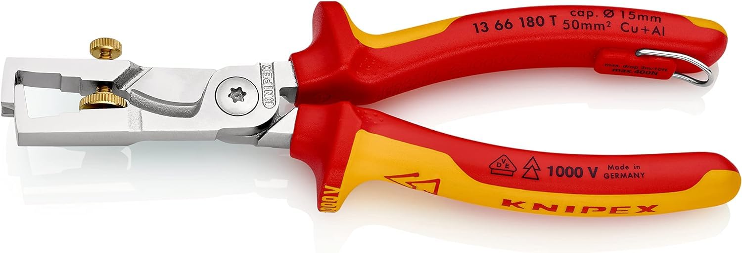 KNIPEX StriX Pinze spelacavi con cesoia per cavi cromata isolante con manici rivestiti in materiali bicomponente, collaudati VDE; con, 13 66 180 T