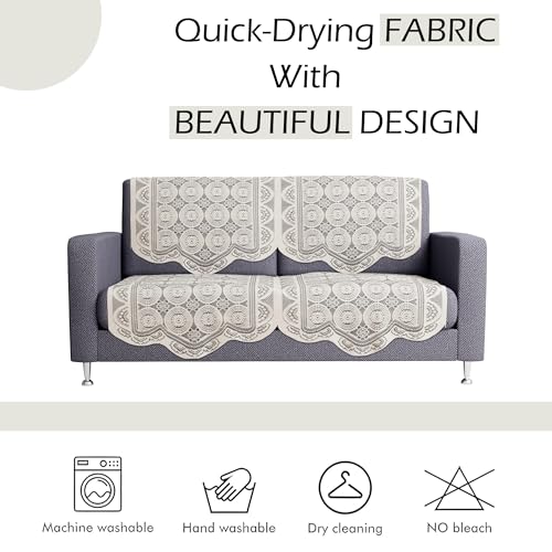 Image of Kuber Industries (Set of 6) Stylish & Durable Cotton Sofa Covers 2+1 Seater | Washable Sofa Protector /Mat & Slipcover for Living Room & Office | Plain Circle - Off White