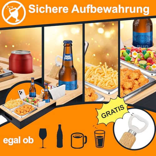TEGOVE Couchbar Snackbox, Sofa Tablett,Mit Snackschalen Aus Edelstahl,mit Abnehmbarer Deckel, Couch Tablett, Snackbox mit Fächern, Sofatablett für Couch, Schlafzimmer & Wohnmobil